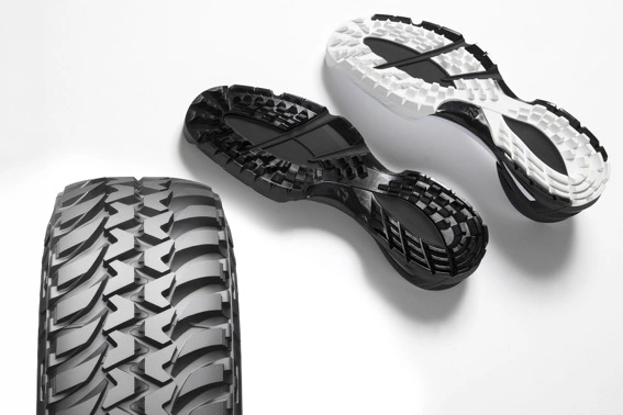スパイクレスシューズ「ゼロ・スパイク バイター」はタイヤのトレッドパターンの技術から生まれました。